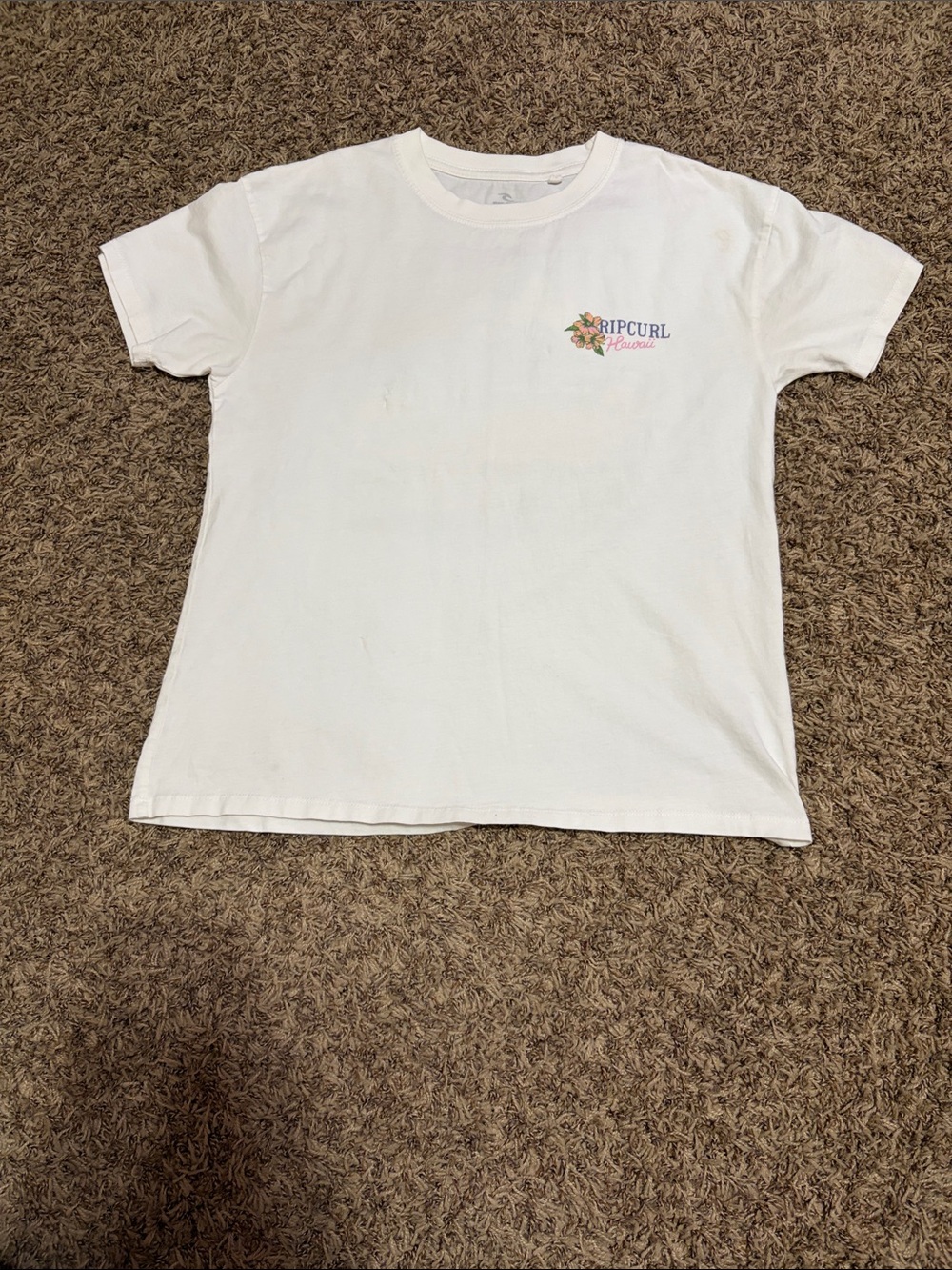 Rip Curl Hawaii White Short-Sleeve Tee with Small Floral Logo